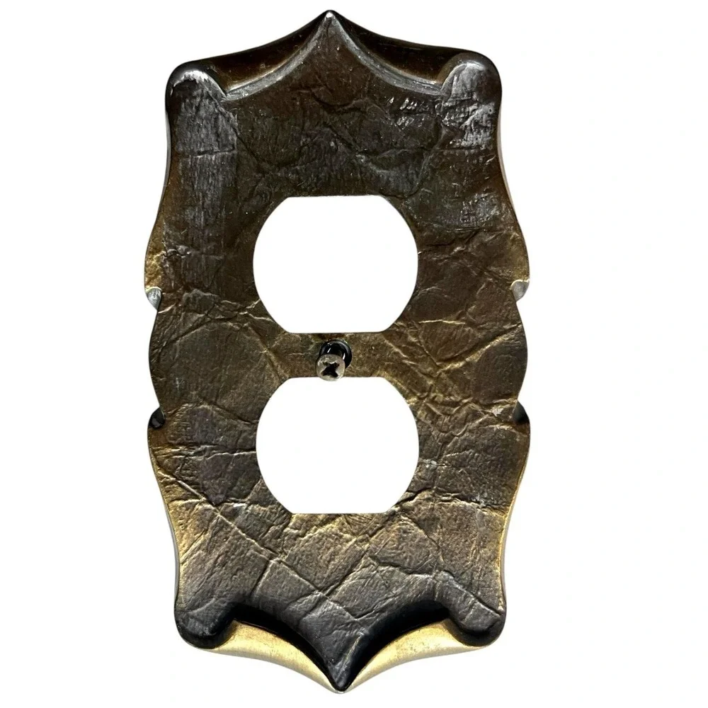 Antique VTG Amerock Brass c1970 Double Switch Plate Cover Rustic 6 in Set of 2